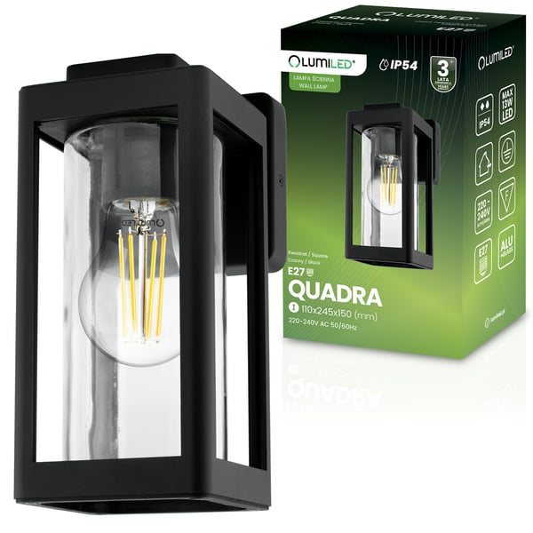 Trädgårdsvägglampa, E27, QUADRA LUMILED, Utomhus, Fasad