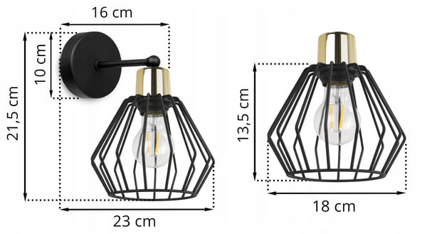 VÆGLAMPE, FIRKANTET LAMPE, METALLAMPE, TRÅD, LED
