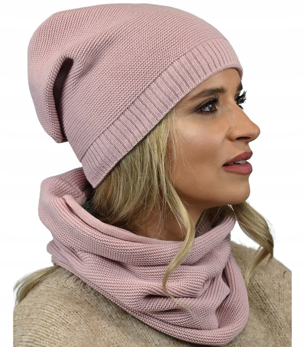 Elegant damesæthue med snood pink B1