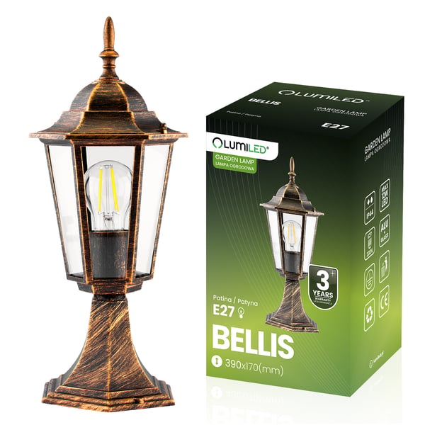 Ulkopihavalaisin E27 PYLVÄS LYHTY 39cm Patina BELLIS LUMILED