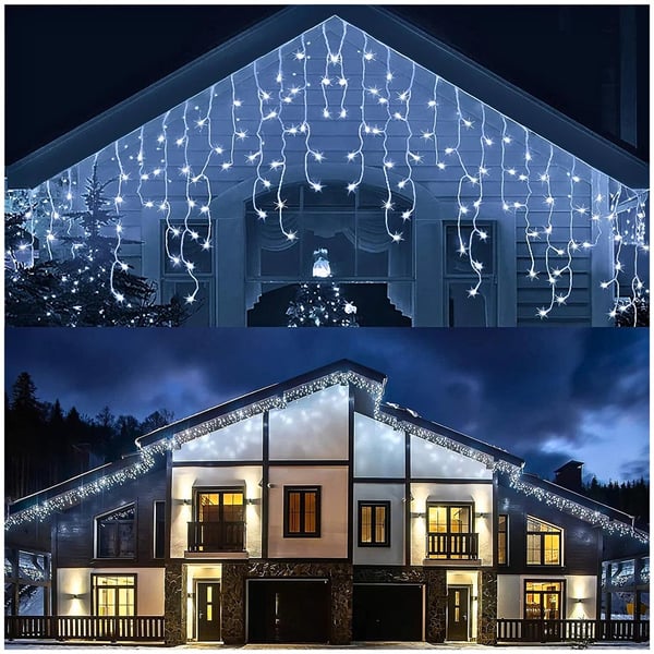 Lange 500 LED istaplys udendørs julelys med blitzeffekt. Udendørs 500 LED istaplys koldhvid + blitz.