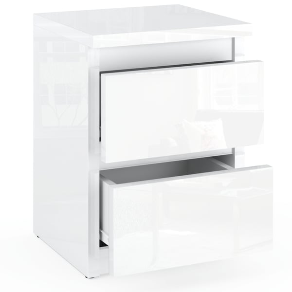 Natbord ALL Hvid Glans 30 CM 2 Skuffer Natbord Soveværelsesmøbel