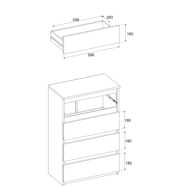 KOMMODE SORT EG WOTAN 60CM RUMMELIG TV SKAB 4 SKUFFER LOFT