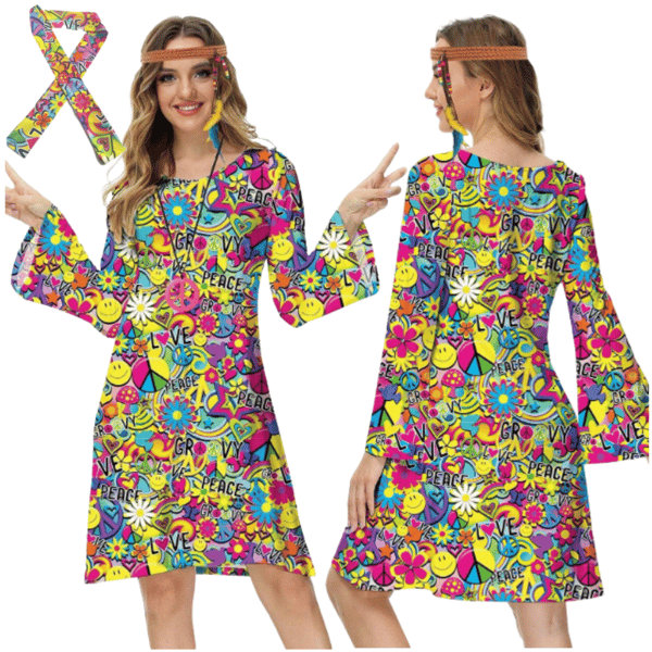 Hippie hippie kostume Sankt Andreas dag karnevalskjole pandebånd 60'erne 70'erne 80'erne