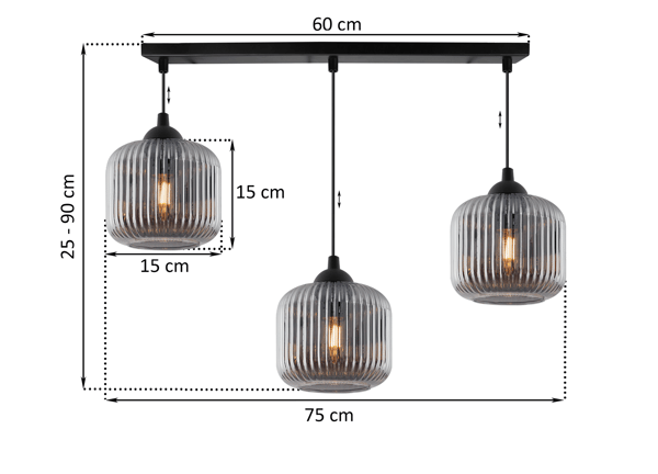 RIFFLE MUSTA RIIPPUVALAISIN, 3 LITTEÄÄ GRAFIITTIVARJOSTINTA, SYLINTERI, E27