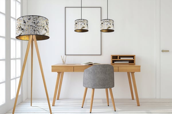 HÆNGELAMPE, LOFTKRONE, LAMPESKÆRM, GULDMØNSTER