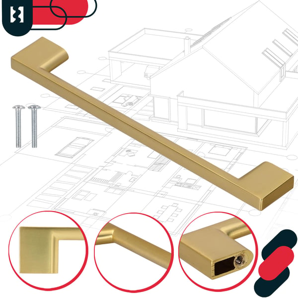 KOTARBAU® klassiska moderna långhål kökshandtag matt guld 190 mm avstånd 160 mm set om 10