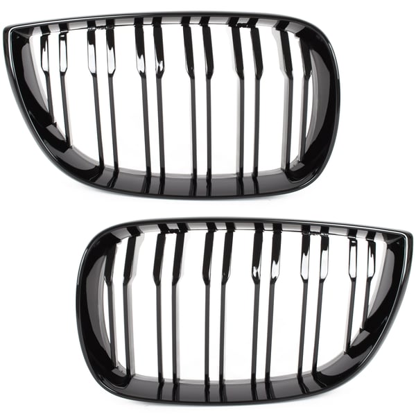 BMW 1 E81 E82 E87 E88 04-07 gitter mellem forlygterne (nyrerne) venstre + højre sæt SORT GLOSSY DOBBELT BAR