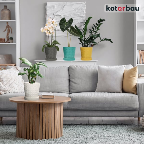 KOTARBAU® 2 st. rund vit blomkruka 13 cm med fat glaserad keramik örtkruka växtskydd