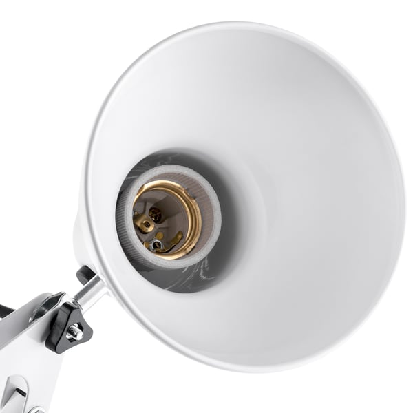 Pöytälamppu piirustus E27 TOBI valkoinen Lumiled ja kiinnike työpöydälle