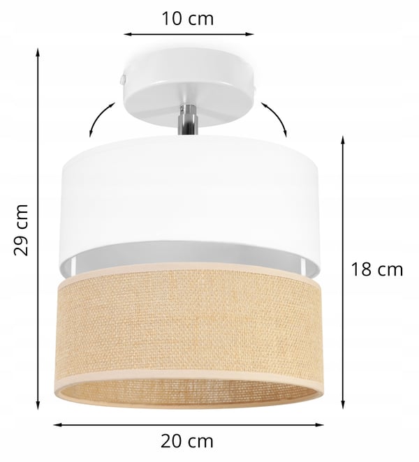 LOFTSLAMPE, VÆGLAMPE, JUTESKÆRM, 20 CM, HVID