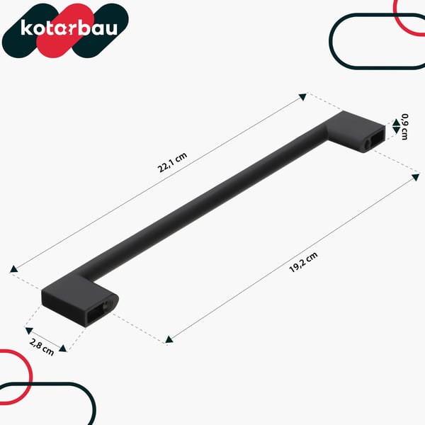 KOTARBAU køkkengreb klassisk moderne aflang sort 221 mm afstand 192 mm sæt af 2