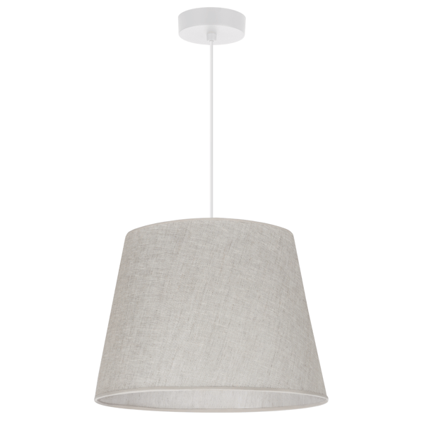 Hængelampe, linnedkegle, hvid, 1 flad, lys beige lampeskærm, L01 38cm