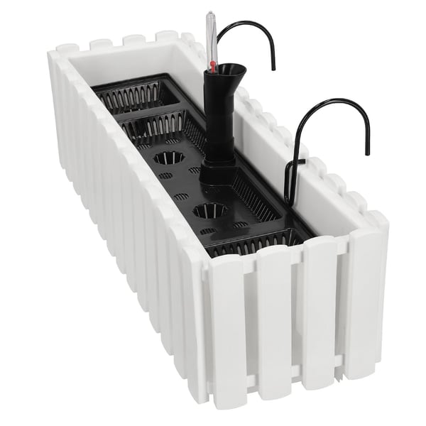 Blomkruka balkong terrasslåda med krokar bevattningssystem vit 60cm
