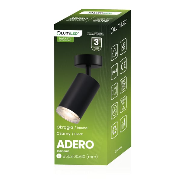 Seinävalaisin kattovalaisin heijastin LED-kohdevalo GU10 IP44 ADERO musta Lumiled