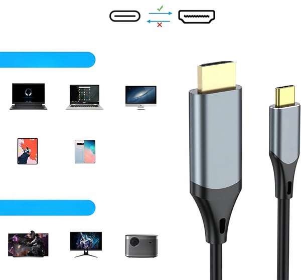 USB C til HDMI-kabeladapter USB-C TYPE C 3.1 FULLHD 4K UHD 1,8M