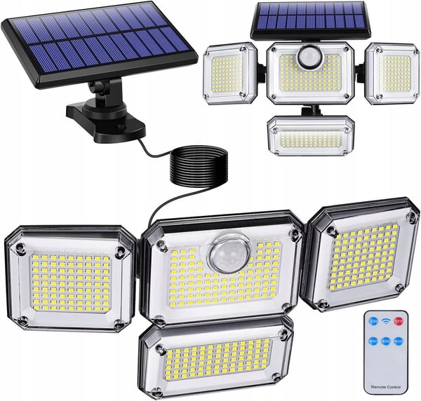4-i-1 LED-solcellampa utomhus gatusensor med rörelsesensor i skymning och fjärrkonroll