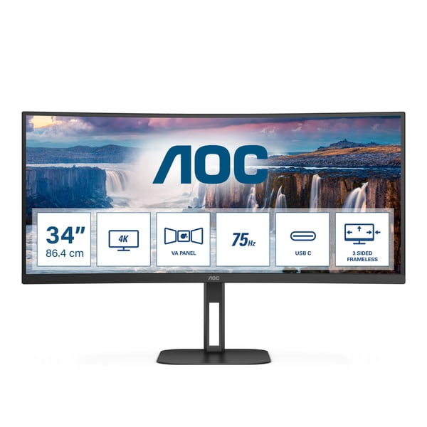 AOC 34" CU34V5C/BK skærm HDMI DP USB-C højttalere