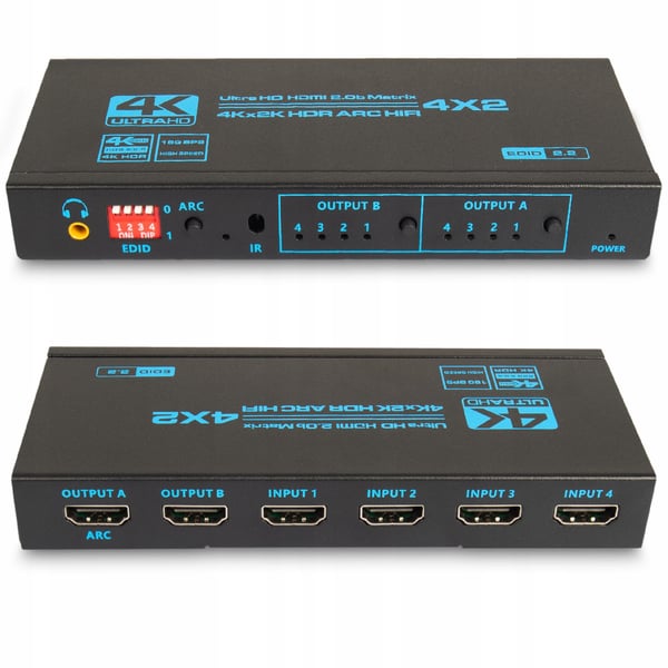 MATRIX HDMI 2.0 4x2 SWITCH SPLIT 4K 60HZ HDCP 2.2 HDR SPDIF TOSLINK ARC