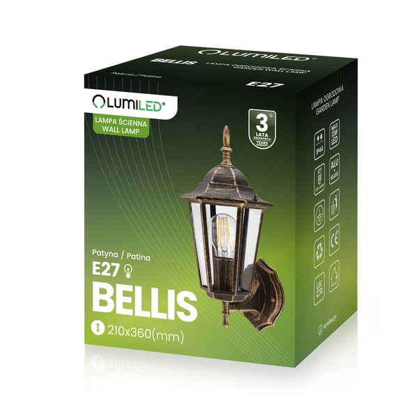 Puutarhaseinävalaisin E27 Ulkojulkisivulyhty Ylöspäin Patina BELLIS LUMILED