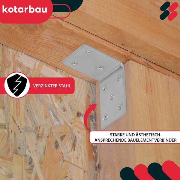 Kotarbau® Kirvesmiehen kulmaliitin ruostumatonta terästä sinkittyä 55 x 45 x 35 mm 50 kpl:n sarja