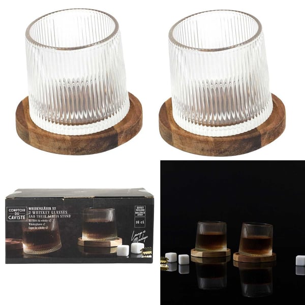 Sæt med 2 DUO whiskyglas i akacie