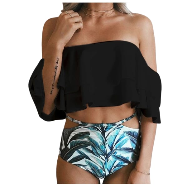 Todelt bikini badedragt, spansk flæse, høj talje, størrelse L Todelt bikini badedragt, spansk flæse, høj talje, størrelse M