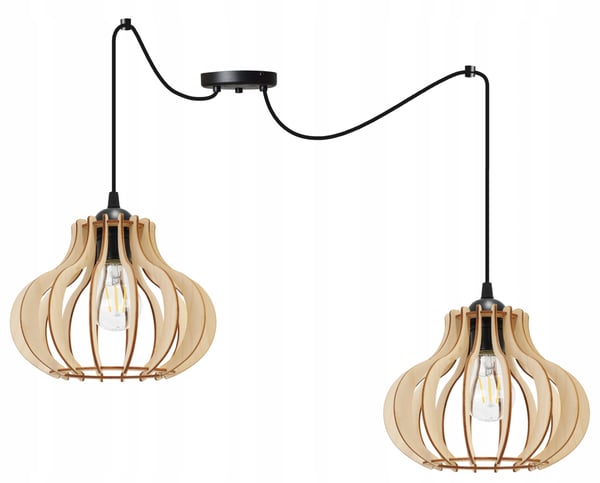 Hængende lampe, loftslysekrone, træ, LED lampeskærm