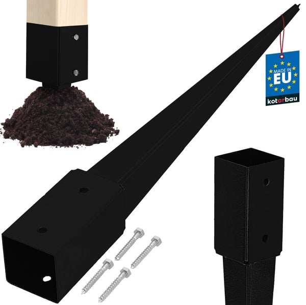 KOTARBAU® stålstolpe markankare til pergola, pavillon, 71 x 71 x 750 mm sort