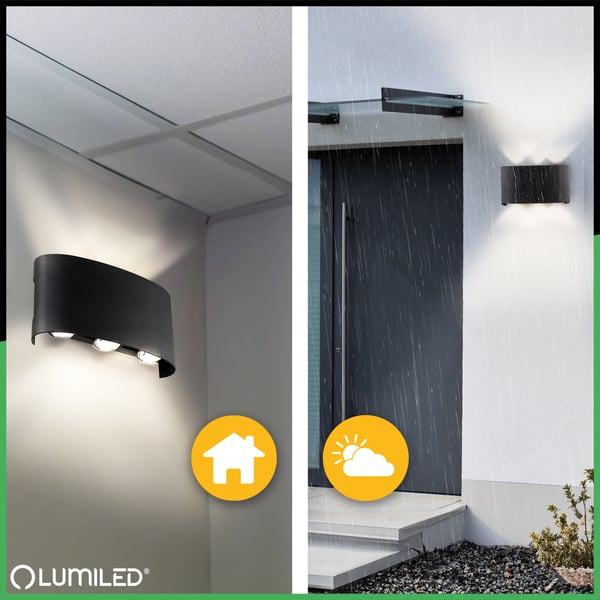 Trädgårdslampa utomhus väggarmatur fasadbelysning 6W LED IP54 upp och ned KELSA LUMILED