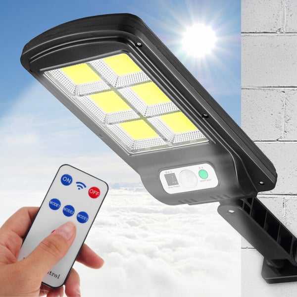 Solcellelampe 160 LED COB havelampe bevægelsessensor 3 tilstande fjernbetjening IP65 halogen