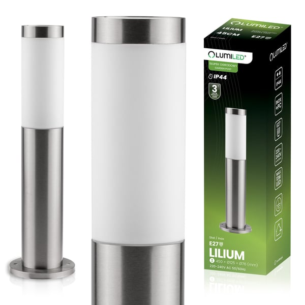 Utomhuslampa E27 INOX STOLPE 45cm Lilium LUMILED