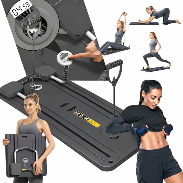 Pilatebräda träning reformer pilatesmatta motståndsband timer