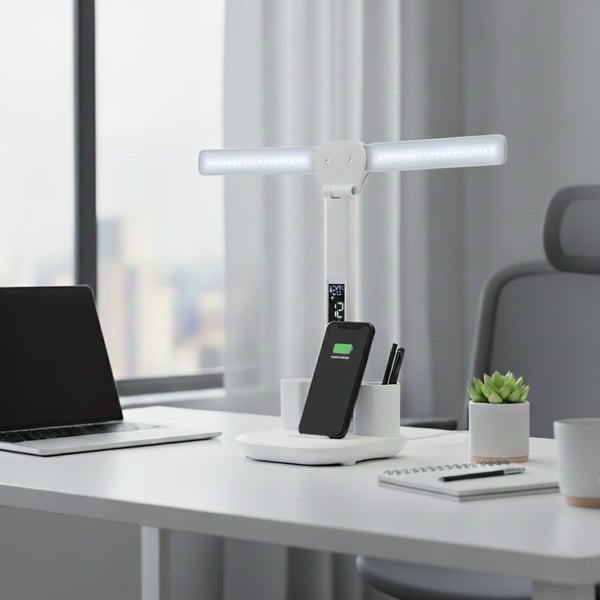 LED-skrivebordslampe Hvid Induktiv Oplader til Børn og Studerende til Studiebrug