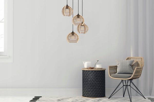 Hængende lampe, loftslysekrone, træ, LED lampeskærm