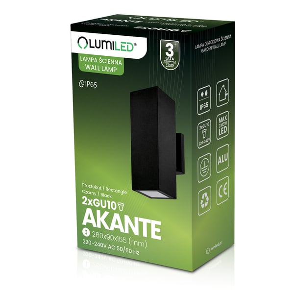 Ulkopuutarhavalaisin, Julkisivuseinävalaisin GU10 LED IP65 AKANTE LUMILED
