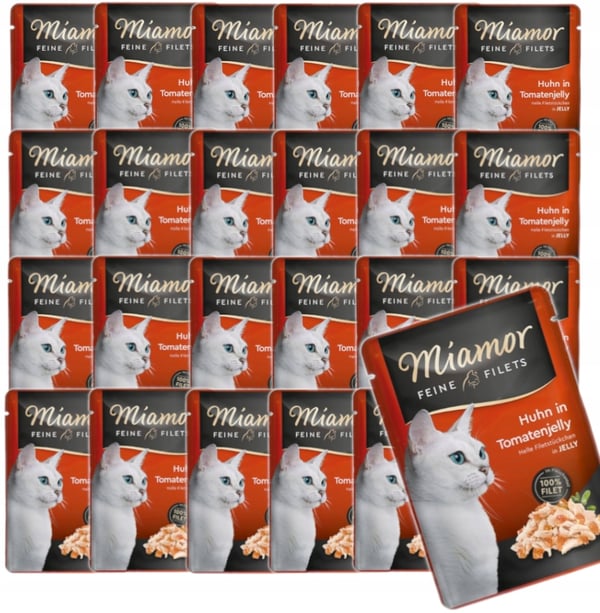 Blöt kattmat MIAMOR Feine Filets kyckling med tomat i gelé 24x100g