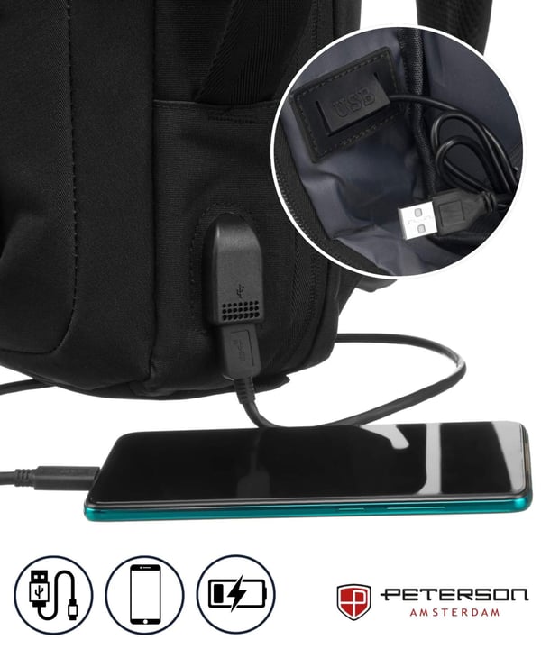 Reseryggsäck med plats för dator och USB-port - Peterson