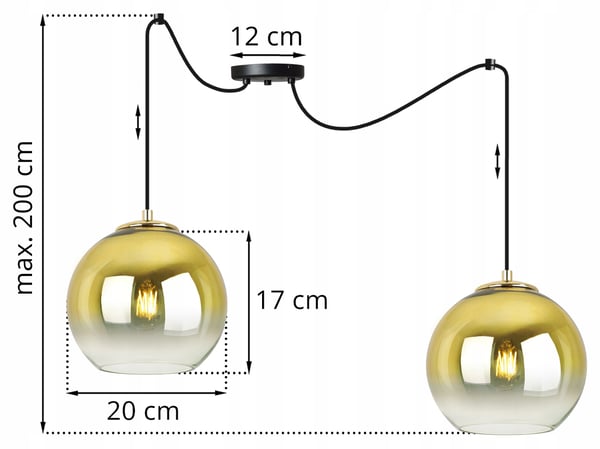 HÆNGELAMPE, LOFTKRONE, GYLDEN LAMPESKÆRM, 20 CM
