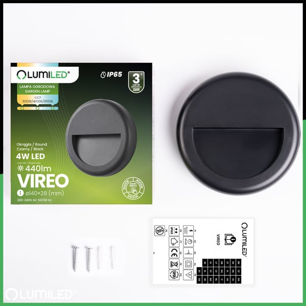 Puutarhan ulkoporrasvalaisin Julkisivuseinävalaisin CCT 3000-6500K LED 4W IP65 VIREO LUMILED