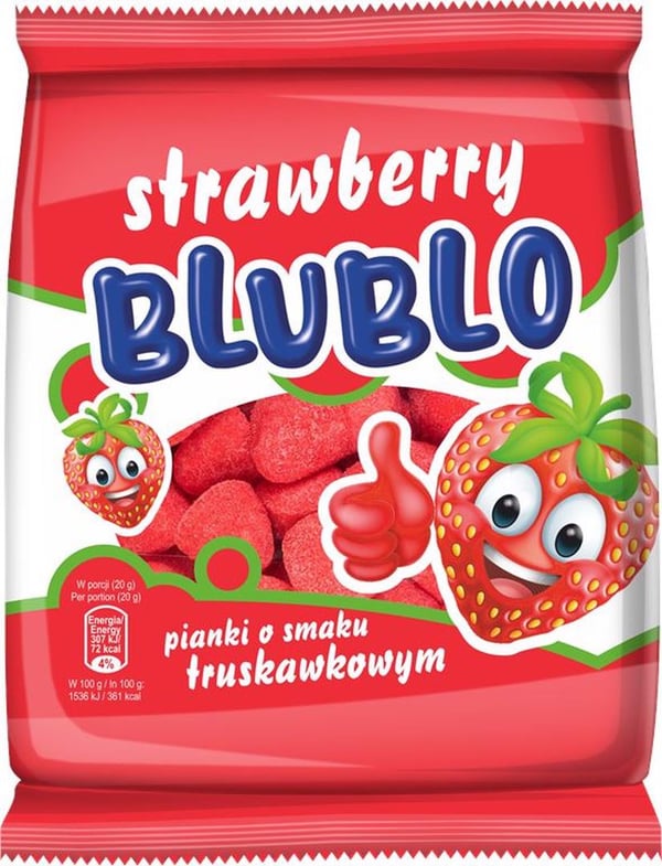 Blublo mansikanmakuiset vaahtokarkkihyytelöt 80 g