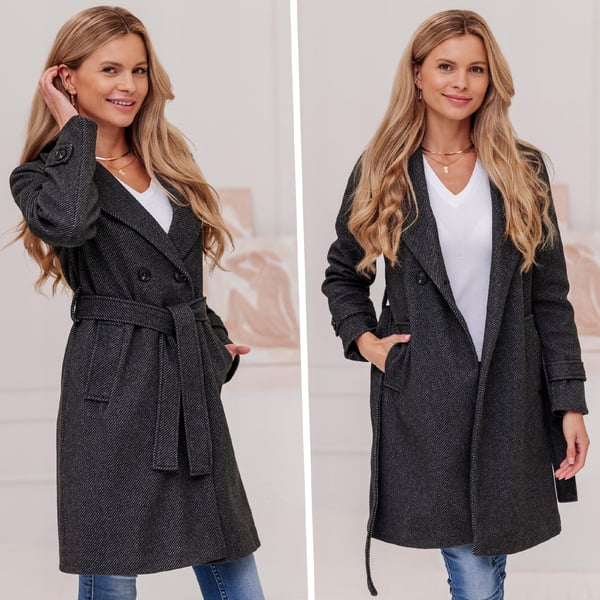 DAME RIBBET JAKKE MED BÆLTE OVERGANGS EFTERÅRS/VINTER MED ULD XL Beige