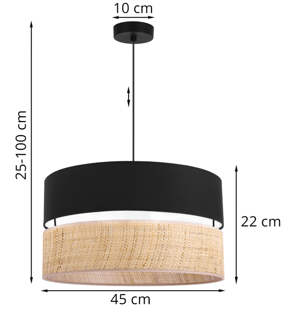 RATTAN DUO SORT HÆNGELAMPE, RATTAN SORT LAMPESKÆRM
