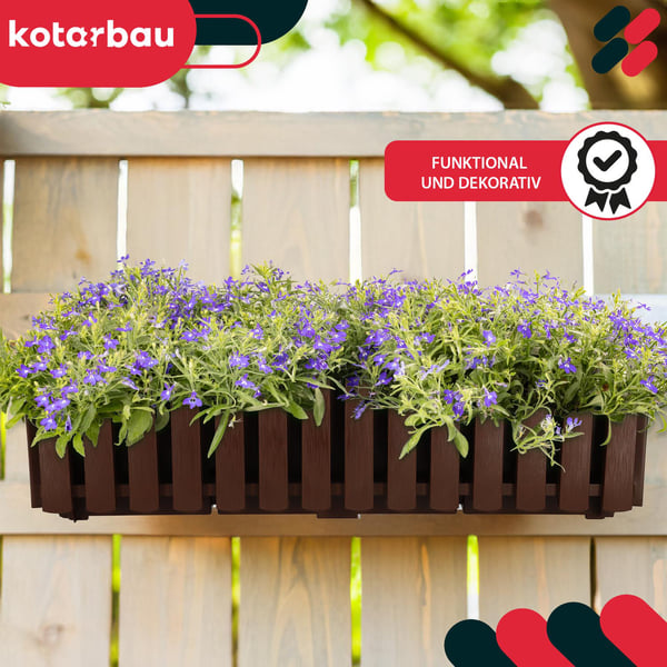 Blomkruka balkonglåda för balustrad terrassblommor brun 60 cm 2 st