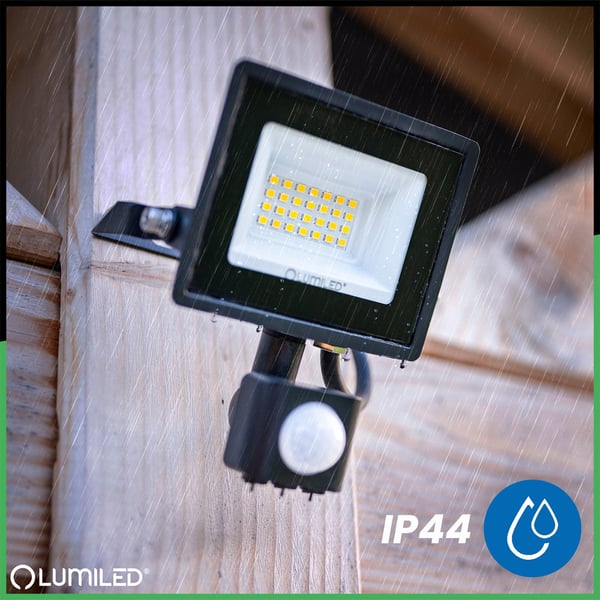 LED-valonheitin ZUNA2 20W 1800lm 6500K IP44 musta liiketunnistin LUMILED