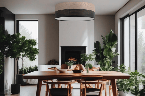 Loftlampe i træplexi, sort, 50 cm, klassisk eg