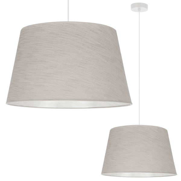 Hængelampe, linnedkegle, hvid, 1 flad, lys beige lampeskærm, L02 44cm