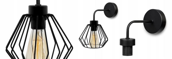 ELEGANT RETRO VÆGLAMPE MED TRÅD SORT LOFT