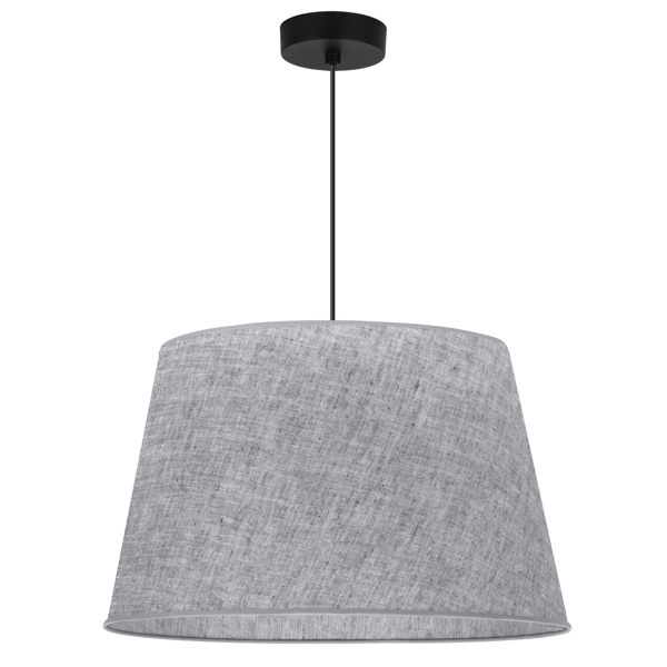 Hængelampe, linnedkegle, sort, 1 flad, grå lampeskærm L03 44cm