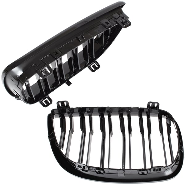 BMW 1 E81 E82 E87 E88 04-07 gitter mellem forlygterne (nyrerne) venstre + højre sæt SORT GLOSSY DOBBELT BAR